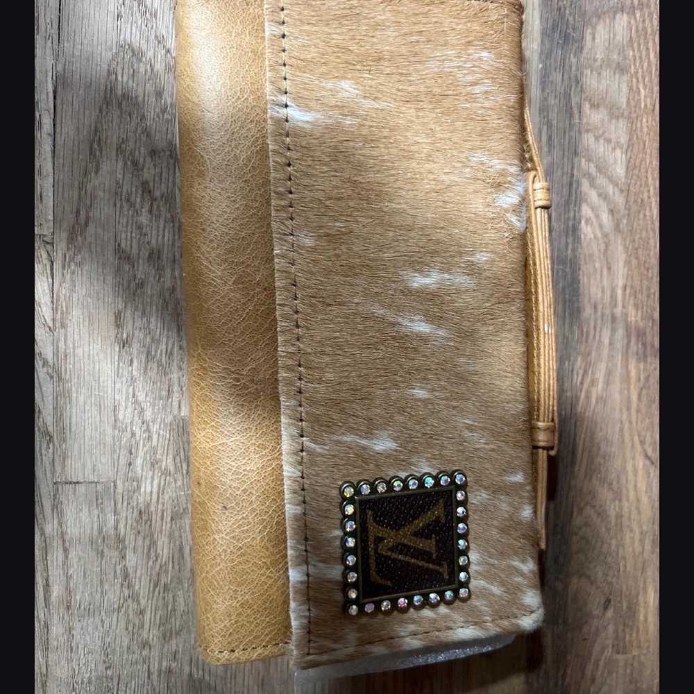 Unk Brown and White Cowhide Leather Clutch Wallet